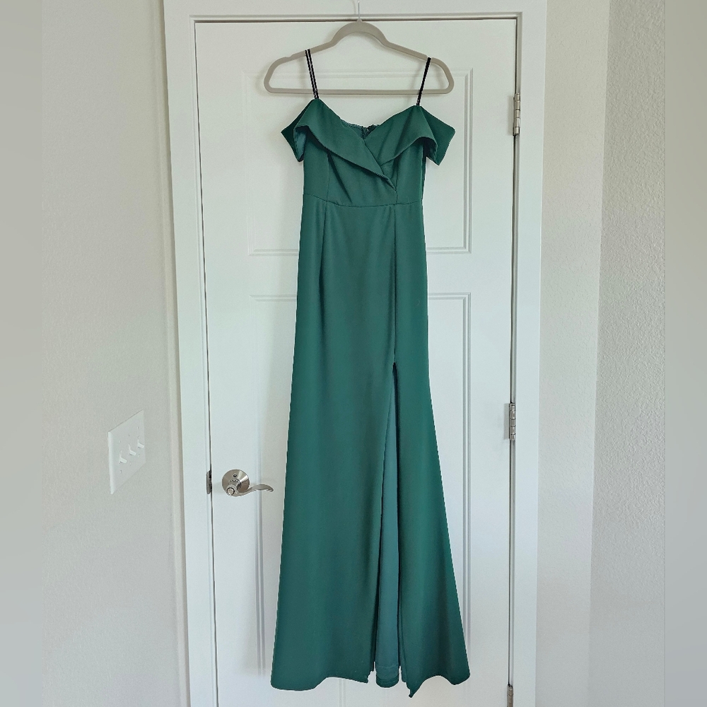 Lulus off the shoulder green gown